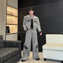 秋季向け アメリカンレトロウォッシュ加工ポケット付きピンクデニムジャケット【作業服・カジュアル】（セットアップ対応）
