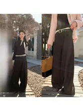 カジュアルワイドレッグスーツパンツ【高腰・フィット・美しいドレープ感】（セットアップ対応）