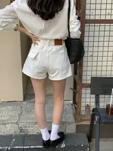 レモンティーカラーの高腰Aラインワイドデニムショートパンツ【カジュアル・春夏用】
