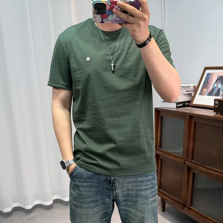 男士用 コットンリネン 半袖Tシャツ【シンプルデザイン・丸首・通気性】