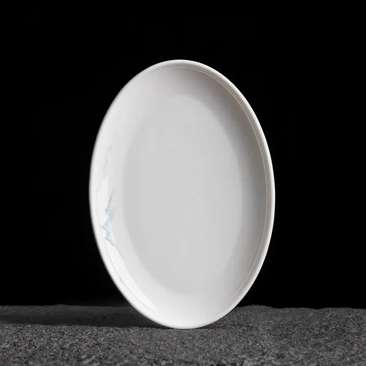 高級感ある手描き陶器製楕円形プレート【中華風・食器・家庭用】