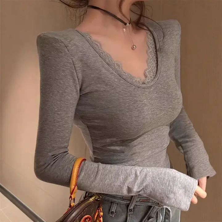 レース切替の極上の柔らかさ長袖Tシャツ【秋冬用・女性用・インナー対応】