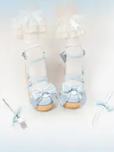 クリームサテンのロリータ風ラバーシューズ【リボン付き・厚底・フワフワデザイン】
