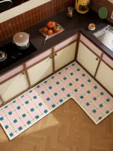 粉色の防滑キッチンマット【シリカゲル吸水・油分吸収・L字型】
