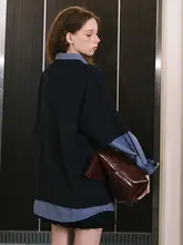 チェック柄デザインの重ね着風シャツ【春秋向け・二重襟・カジュアル】（セットアップ対応）