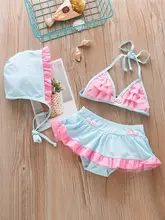 可愛いデザイン！子供用水着【ビキニスタイル・速乾・水泳帽付き】