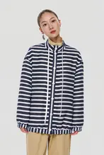 青白ストライプのカーディガン【カジュアル・フライトジャケット・ショート丈】