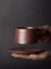 手作りの粗陶コーヒーカップ＆ソーサーセット【大容量・シンプルデザイン・家庭用】