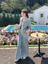 港風レトロ秋コーデ！デニムジャケットとレース付きワイドパンツ【ファッション・ふんわりしたデザイン】（セットアップ対応）
