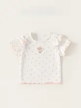 夏用可愛いフリル付き子供用半袖Tシャツ【女の子・花柄・カジュアル】