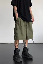 ハーフパンツ ユニセックス カーキ カーゴ ワイド 大きめポケット ストリート カジュアル 夏