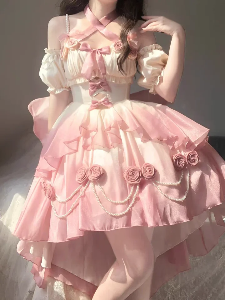 エンジェル結びのロリータドレス【エレガント・前短後長・成人祝い用】
