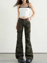 迷彩デザインの工装パンツ【米国風・多ポケット・フレアシルエット・ローウエスト】（セットアップ対応）