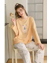 可愛いデザインの女性用長袖パジャマ【綿素材・春秋用・ルームウェア・長パンツ】（セットアップ対応）