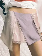 レースミニスカート【不規則な配色・黒と紫ピンク】