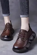 厚底レトロデザインの丸いつま先レースアップシューズ【柔らかいソール・カジュアル】