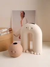 かわいい陶器製カートゥーン花瓶【水耕栽培・ドライフラワー用・リビングインテリア】