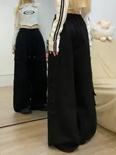 カジュアルな黒のワークパンツ【春用・フィット・ハイウエスト・ワイドレッグ】（セットアップ対応）