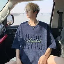 アメリカンスタイルのロゴ付き半袖Tシャツ【夏用・ゆったりフィット】