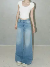 フレアデニムパンツ【中腰・ヴィンテージブルー・女性用】