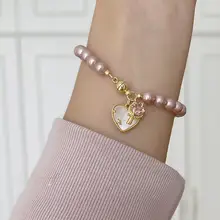 スイートなピンクの人工真珠を用いたマグネット式ブレスレット【便利な着脱】