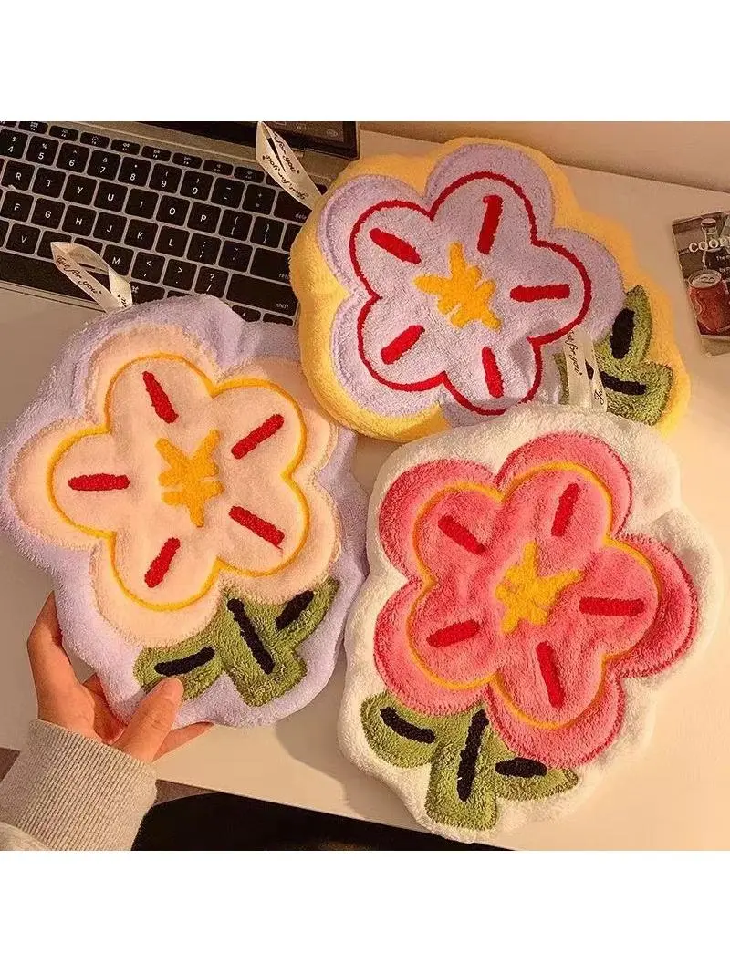 可愛いキッチン＆バスルーム用タオル【吸水性・フック付き・刺繍デザイン】
