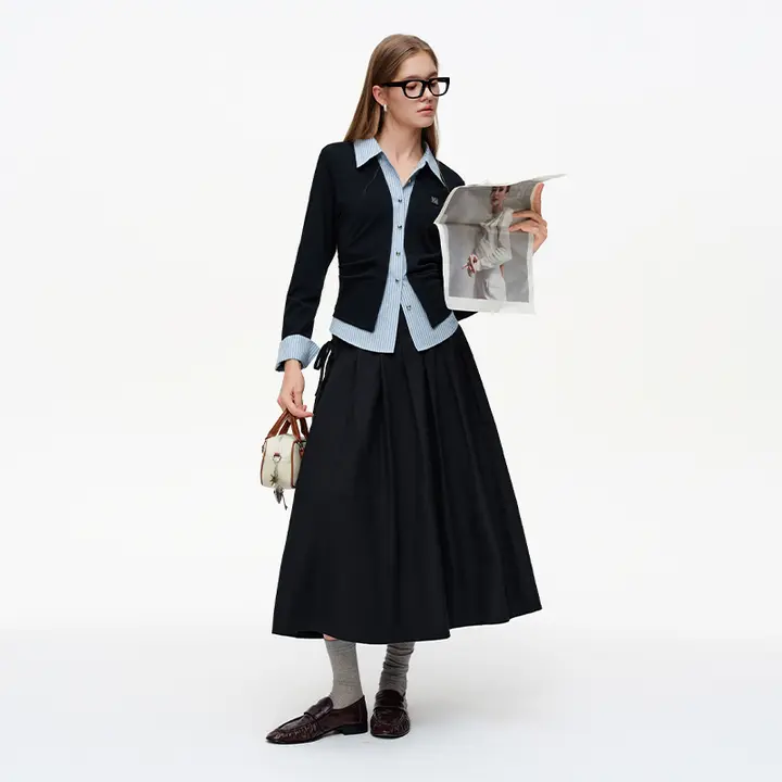 春にぴったり！デザインニット風 シャツ【肩出し・重ね着スタイル・女性用】（セットアップ対応）