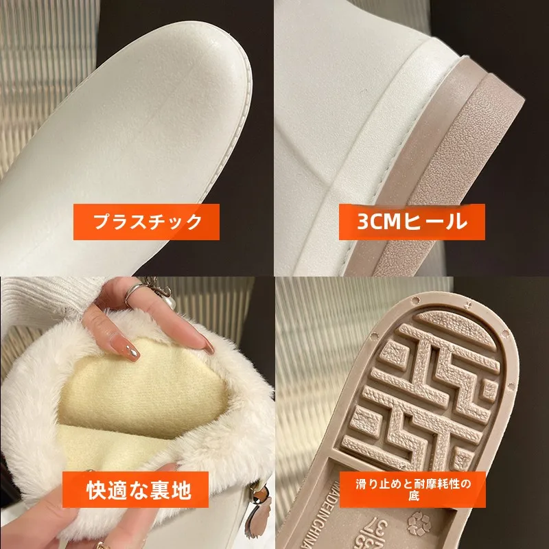 レディース防水レッドラバー長靴：防滑・裏地フリースで四季通用のアウトドアスタイル