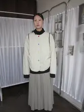 韓国風 ゆったりとした保温性のあるポケット付きコットンジャケット【シングルボタン・ラウンドネック】（セットアップ対応）