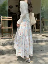 フラワープリントのハイウエストAラインスカート【女性用・エレガント・ロング丈】（セットアップ対応）