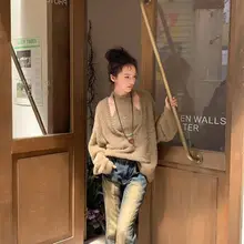 パール風の柔らかニットセーター【秋冬用・ルーズフィット・スタイル】