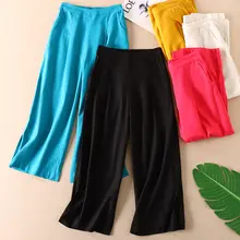 フィット コットンリネン ワイドレッグパンツ【高腰・春用・9分丈・カジュアル】