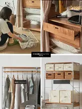 オープンタイプの衣類ハンガー【ステンレス製・桜の木デザイン・引き出し付き】