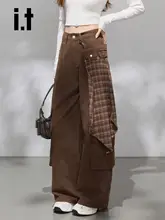 秋冬用 コーデュロイ風カラー チェックワイドレッグパンツ【デザイン性高い・カジュアル・レディース】
