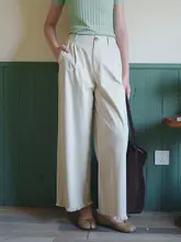 フィットのベージュコットンパンツ【ウエストゴム・ストレート・フリンジデザイン・カジュアル】（セットアップ対応）