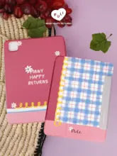 可愛いデザインのiPadケース【回転マグネット・チェック柄・ペンホルダー付き・アクリル製】