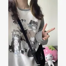 猫デザイン プリント長袖パーカー【グレー・ホワイト・軽やかなカジュアルスタイル】