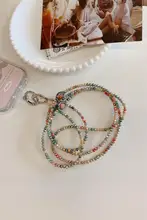 華やかなクリスタルの長いスマホチェーン【夏用・おしゃれなビーズデザイン・防止紐付き・女性向け】