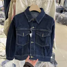 深藍色 シャツカラー ダブルポケット 十分丈デニムジャケット【春用・ショート丈・レディース・小柄対応】