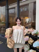 華やかなデザインのフラワープリントタンデムトップス【肩ひも付き・チューブトップ・女性用】