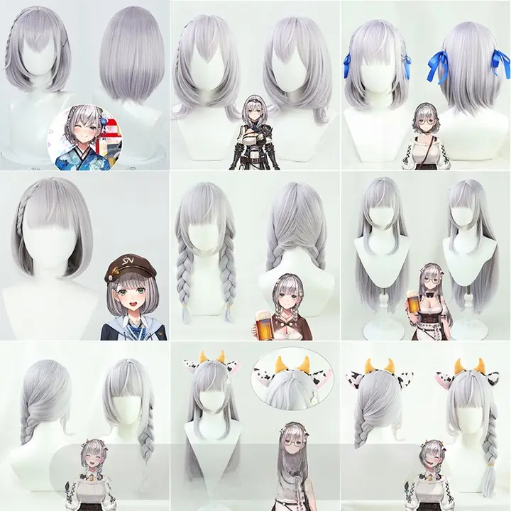 バーチャルアイドル用コスプレウィッグ【白銀ノエル・常服スタイル】（セットアップ対応）