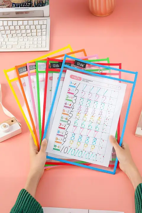 透明な書き消し可能ファイルポケット【幼児用・防水・教育用カード・早期教育用】