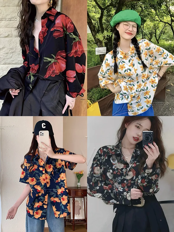 オーバーサイズデザインの花柄シャツ【香港風・短袖・リゾートスタイル】