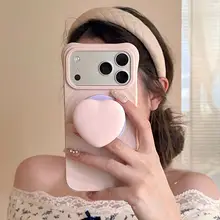シンプルな波のデザインの愛心型マグネットスタンド付き スマホケース【対応機種：iPhone・全包硬式・液体シリコン素材】