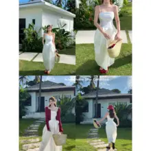小胸デザインのリボン付きフラワーカットドレス【夏用・スカート丈】