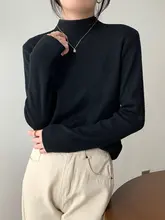 小立襟の長袖ニットトップス【シンプル・春秋冬用・女性用】