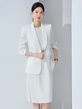 夏用ファッション 白色スーツジャケット付きドレス【ビジネスカジュアル・薄手】（セットアップ対応）