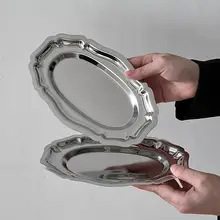おしゃれなオーバル型トレー【ステンレス製・レトロ風・区切り付き】