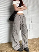 上品な霧がかった青のワイドレッグカーゴパンツ【レトロストリートスタイル・ゆったりシルエット】（セットアップ対応）