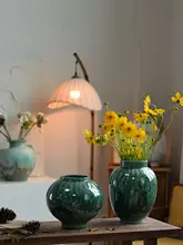 高級感ある緑色の異形陶器花瓶【水培用・セラミック・インテリア装飾】